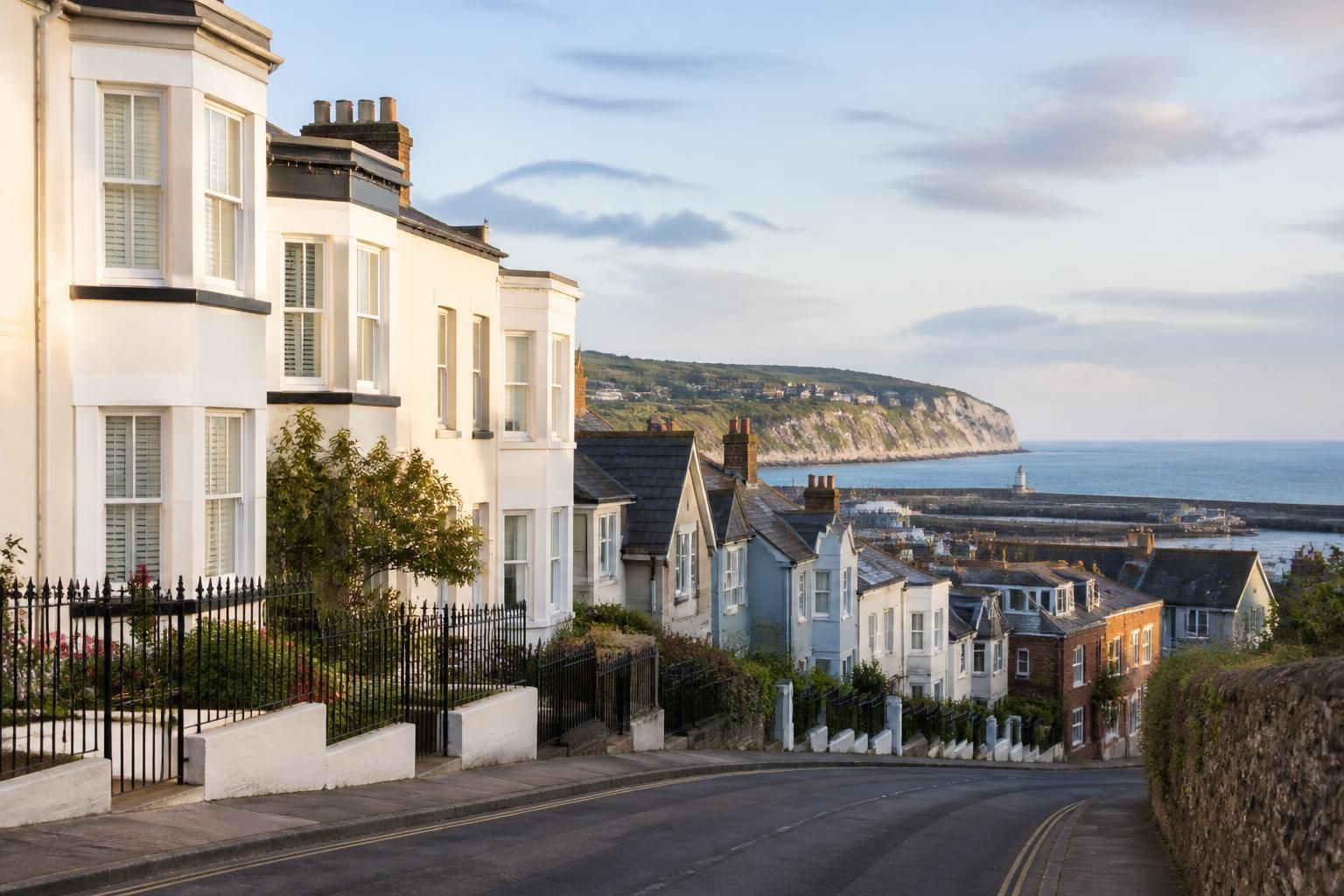 Peaceful coastal neighborhood street in Folkestone.